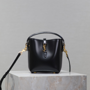 saint laurent le 37 mini leather bucket bag in black