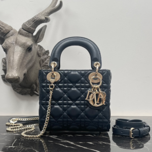 dior dark grey leather medium lady dior tote