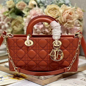 dior red cannage leather medium lady dior tote bag