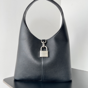 balenciaga black pebbled leather medium locker hobo bag 7.webp