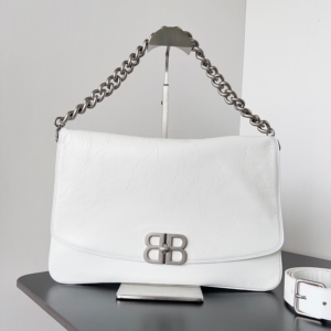 balenciaga white soft flap large shoulder bag