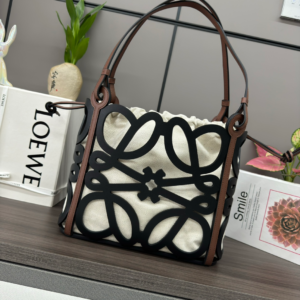 loewe anagram leather and canvas tote bag in black
