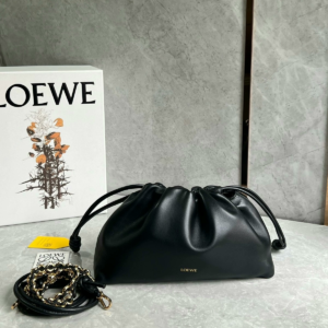 loewe flamenco long leather clutch black