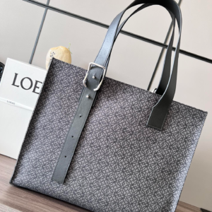 loewe logo debossed leather tote black bag