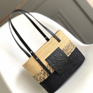 loewe square basket small raffia tote bag in black 6.webp
