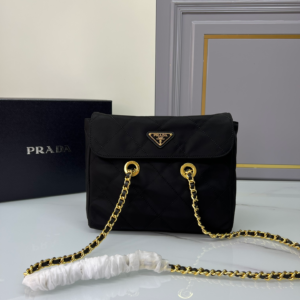 prada chain shoulder bag suede black gold 5.webp