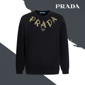 prada embroidered crew neck cotton black sweatshirt
