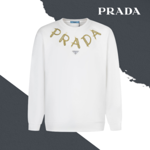 prada embroidered crew neck cotton white sweatshirt