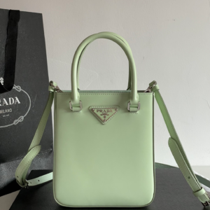 prada mini tote leather bag green 5.webp