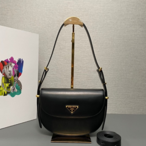 prada arqu? leather shoulder bag with enameled metal