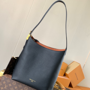 lv low key hobo black leather bag