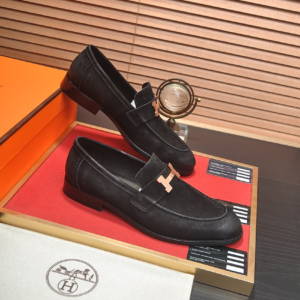 hermes new model french loafer black fabric replica