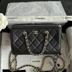 chanel black caviar mini boston bowling bag