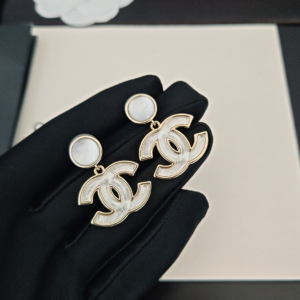chanel cc white logo earrings