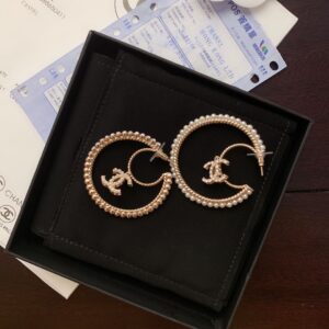 chanel crystal pearl cc drop hoop earrings