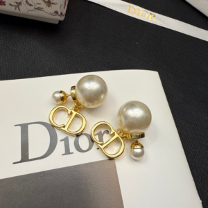 dior cd logo pearl metal gold earrings