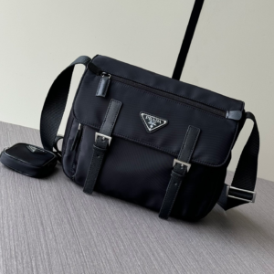 prada black re nylon and saffiano leather shoulder bag