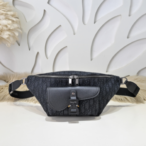 dior oblique jacquard and saddle belt bag black
