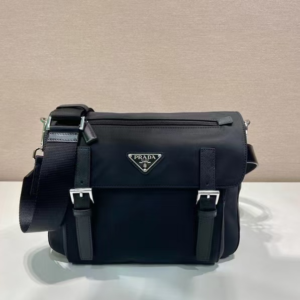 prada nylon with leather messenger black bag