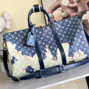 lv keepall bandouliere 50 ink blue monogram bleach travel bag
