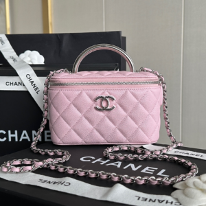 chanel pink caviar vanity case top handle
